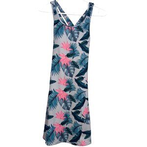 Kyodan Outdoor Womens Tropical Sleeveless Mini Dress With Pink & Green Leaf Prin